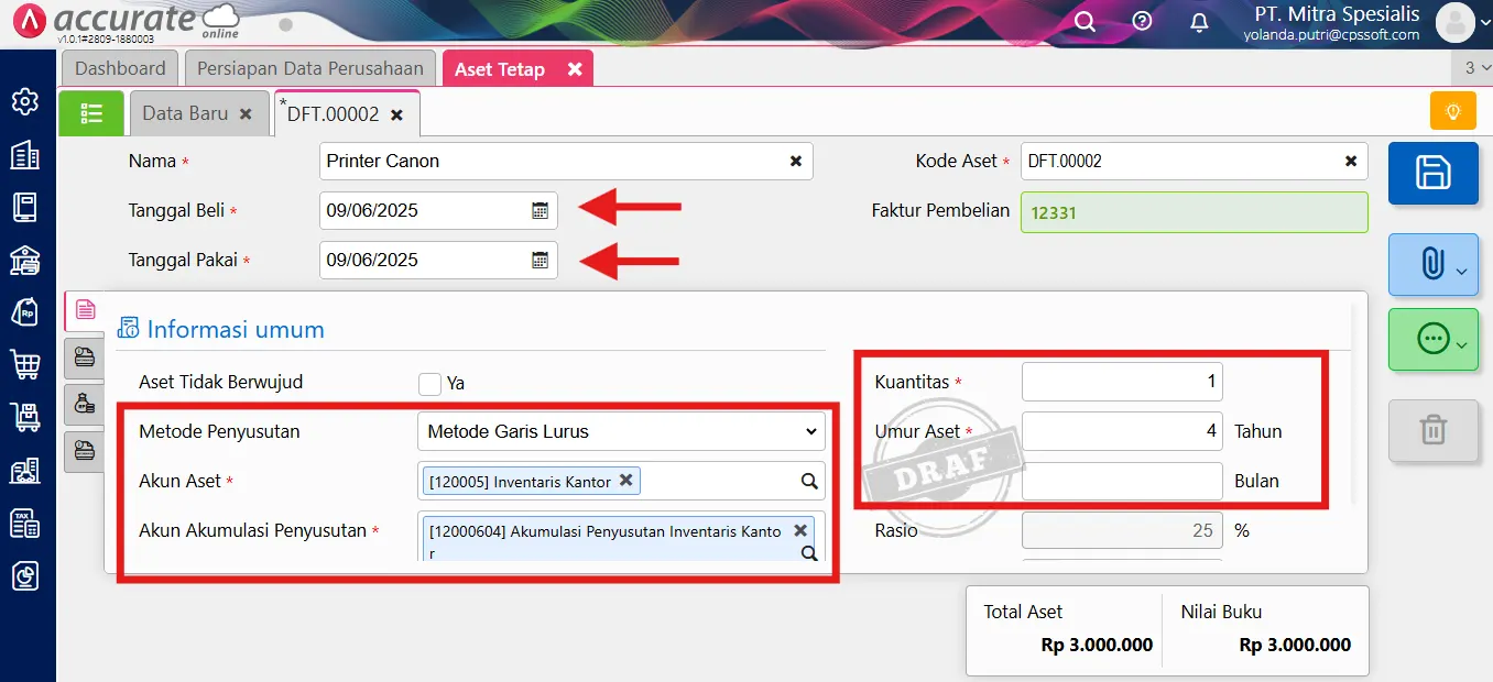 Cara mencatat pembelian aset tetap melalui faktur pembelian